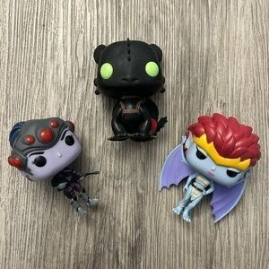 FUNKO POP set of 3. Overwatch Widowmaker, Toothless Dragon, Disney Demona